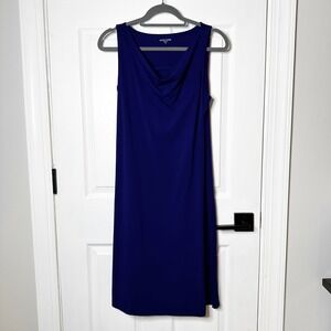 Eileen Fisher Sleeveless Cowl Neck Midi Dress Blue XS Viscose Spandex‎ Lagenlook